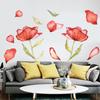 4sheets/set Wall  Stickers Of Removable Poppy Watercolor Inkjet For Bedroom Living Room Decoration