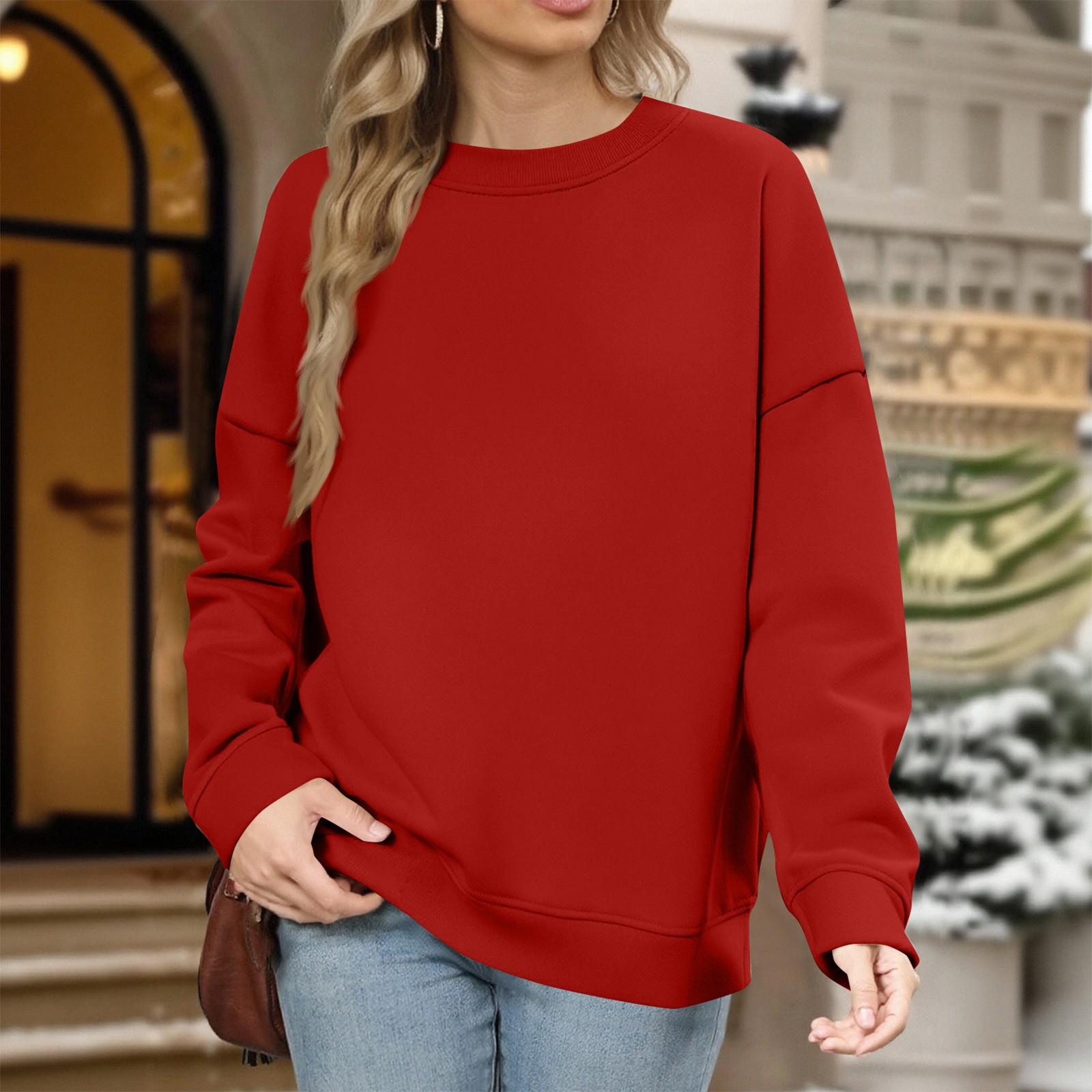 Fashion Loose Sports Crewneck Sweatshirt Casual Pullover Long Sleeve Crewneck Sweatshirt M красный