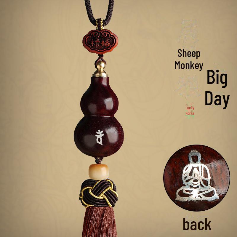 Red Sandalwood Gourd Car Pendant for Safe Travels - Unisex Rearview Mirror Charm