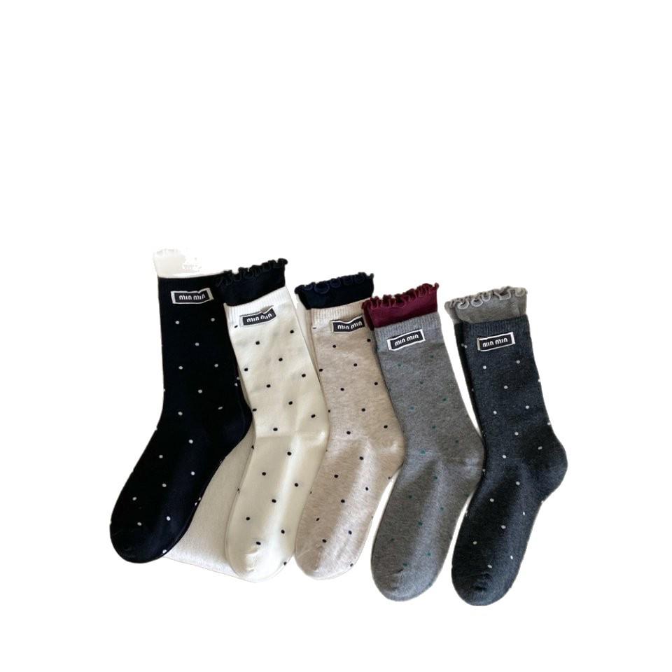 Chaussettes Mi-Mollet à Pois et Dentelle pour Femmes, Style Collège, Début d'Automne