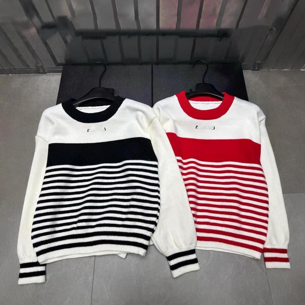 Miu Style 2025 Autumn/Winter Embroidered Patchwork Stripe Knit Long Sleeve Versatile Top