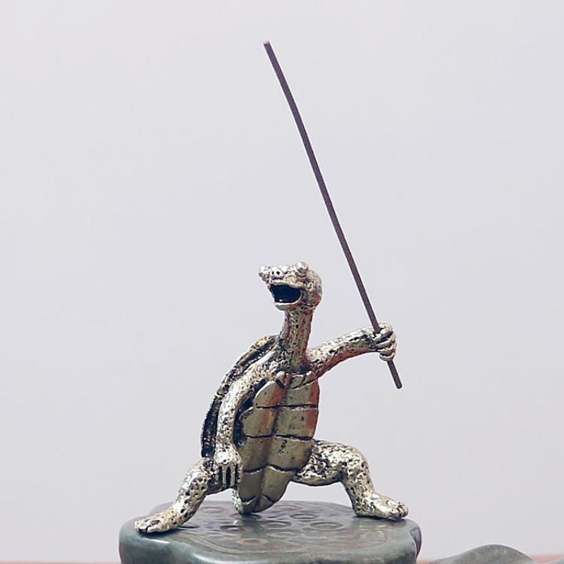 Zinc Alloy Kung Fu Turtle Incense Holder Detailed Carving Retro Design For Home Decor Meditation Desktop Ornament