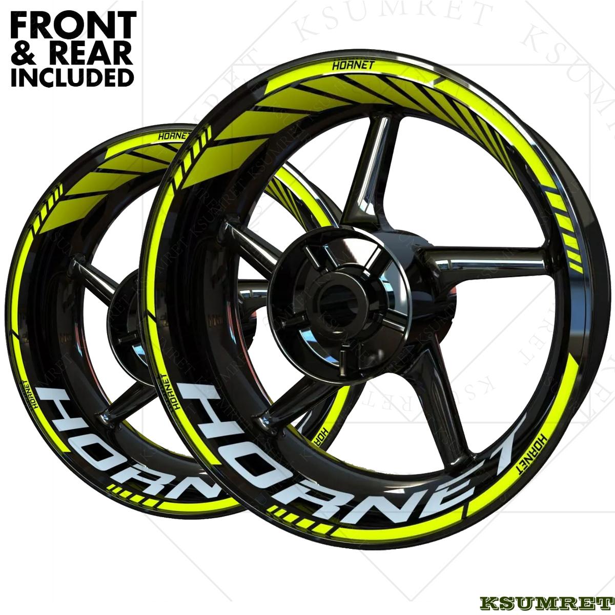 

Vinyl HONDA HORNET Wheel Sticker HONDA HORNET Logo Motorcycle Rim Decal Stickers Set флуоресцентний жовтий колір