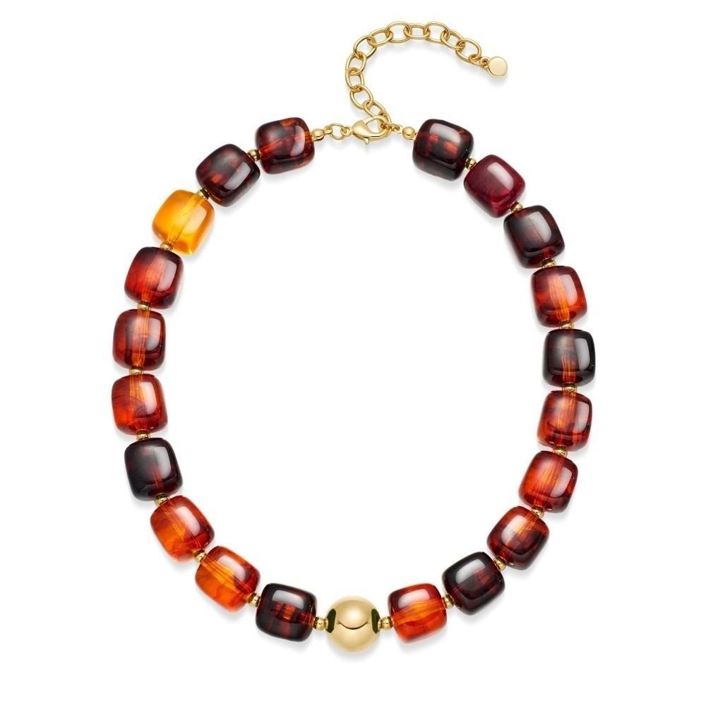 Square Bead Women Clavicle Chain Choker Sweater Chain Fashion Acrylic Necklace Spring Summer коричневый