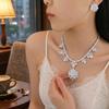 European and American Style Zircon Sunflower Necklace and Earrings Set for Women