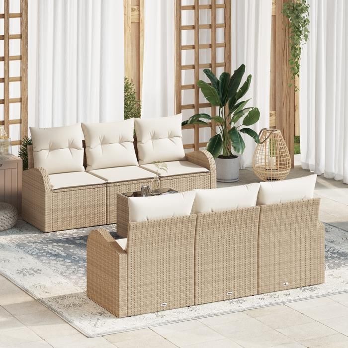 VidaXL Set de canapé de jardin 7 pièces avec coussins Beige Poly Rotin 3345931