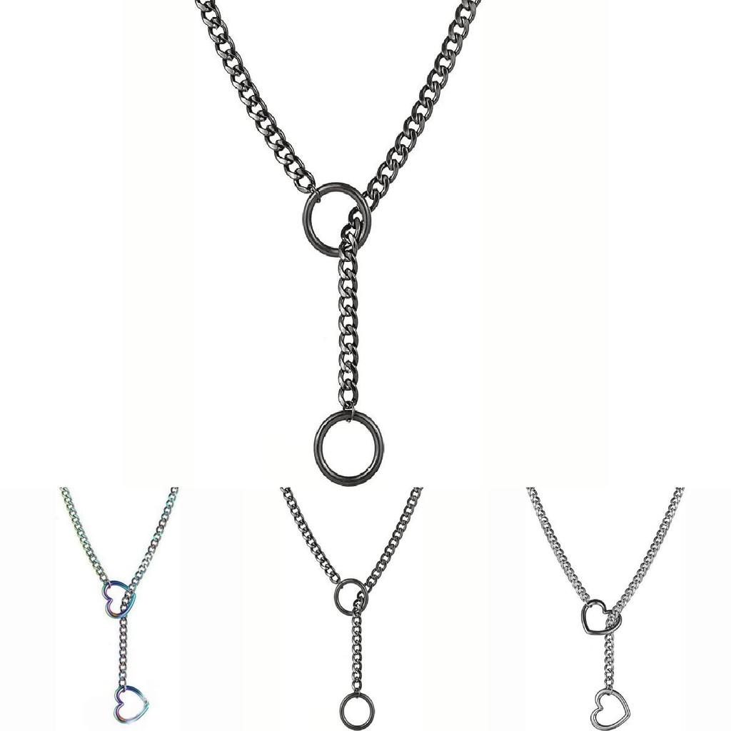 Stainless Steel Heart Shape And Circular Pendant Necklace With Cuban Chain For Men And Women