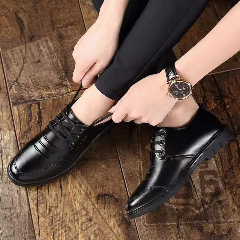 Men's Leather Shoes Autumn New Business Formal Shoes Lace Up Casual Leather Shoes Breathable Soft Sole Non Slip Leather Shoes
