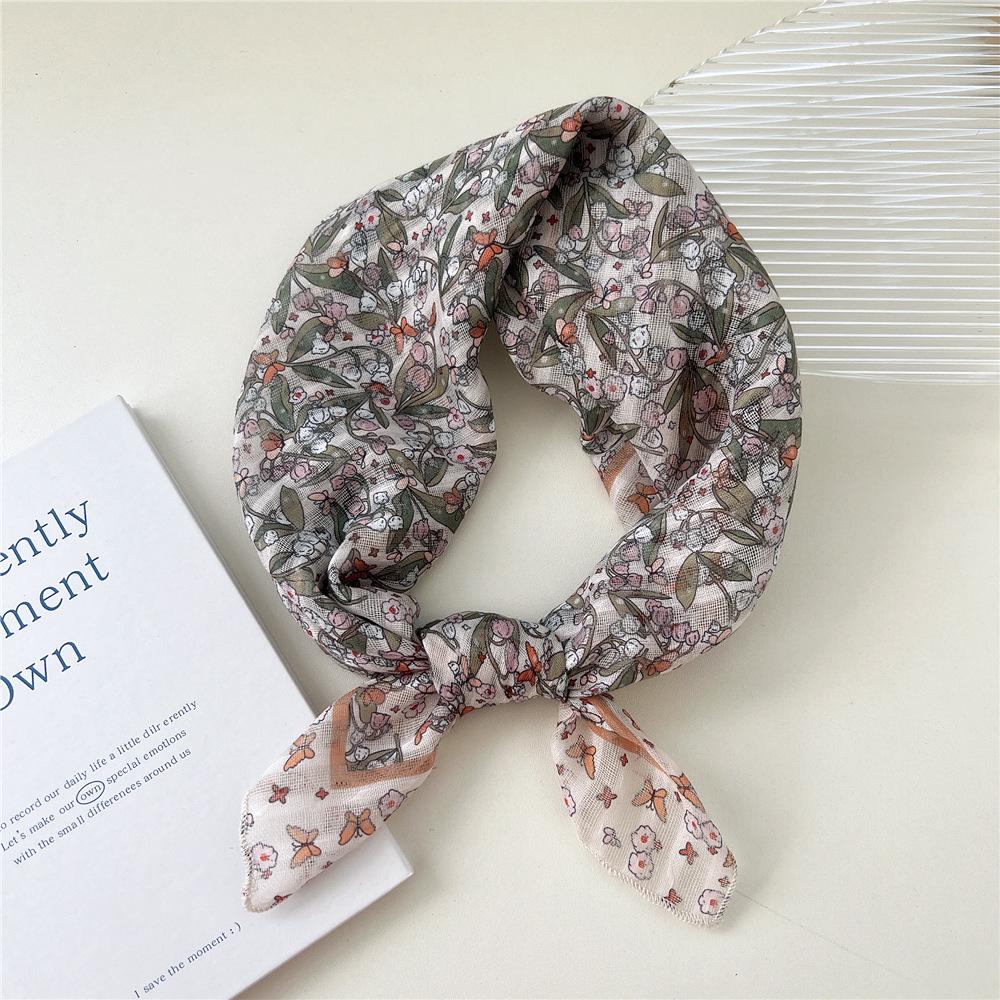 58 Floral Cotton Linen Scarf: Korean Ditsy Print Neckerchief for Spring, Summer, Autumn - Versatile Headband and Headscarf