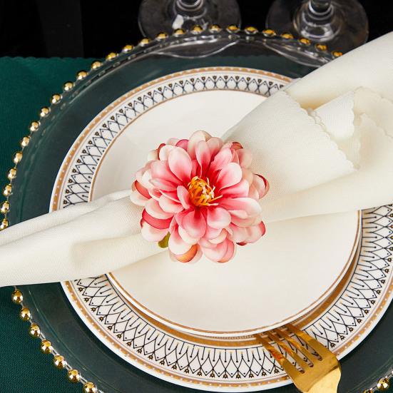 Napkin Ring Handmade Artificial Flower Decor Napkin Buckle Simulated Flowers Leaves Napkin Holder Table Decoration