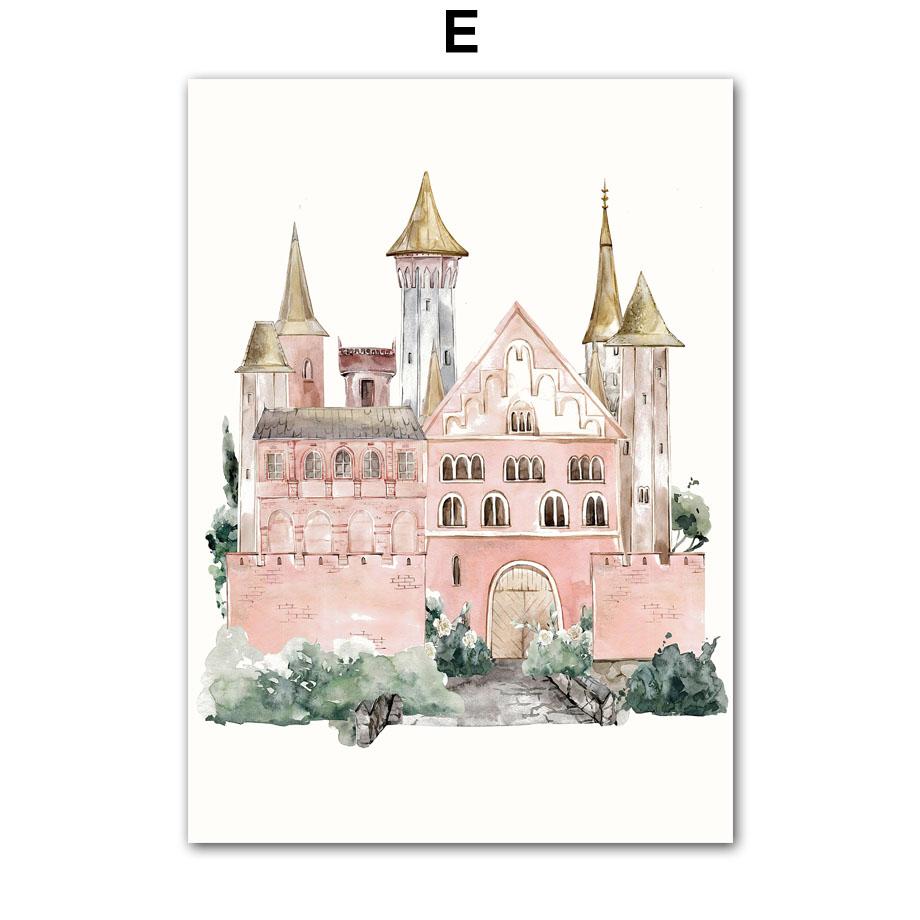 Watercolor Black Girl Flower Swing Unicorn Castle Wall Art Canvas Painting Posters And Prints Wall Pictures Baby Kids Room Decor