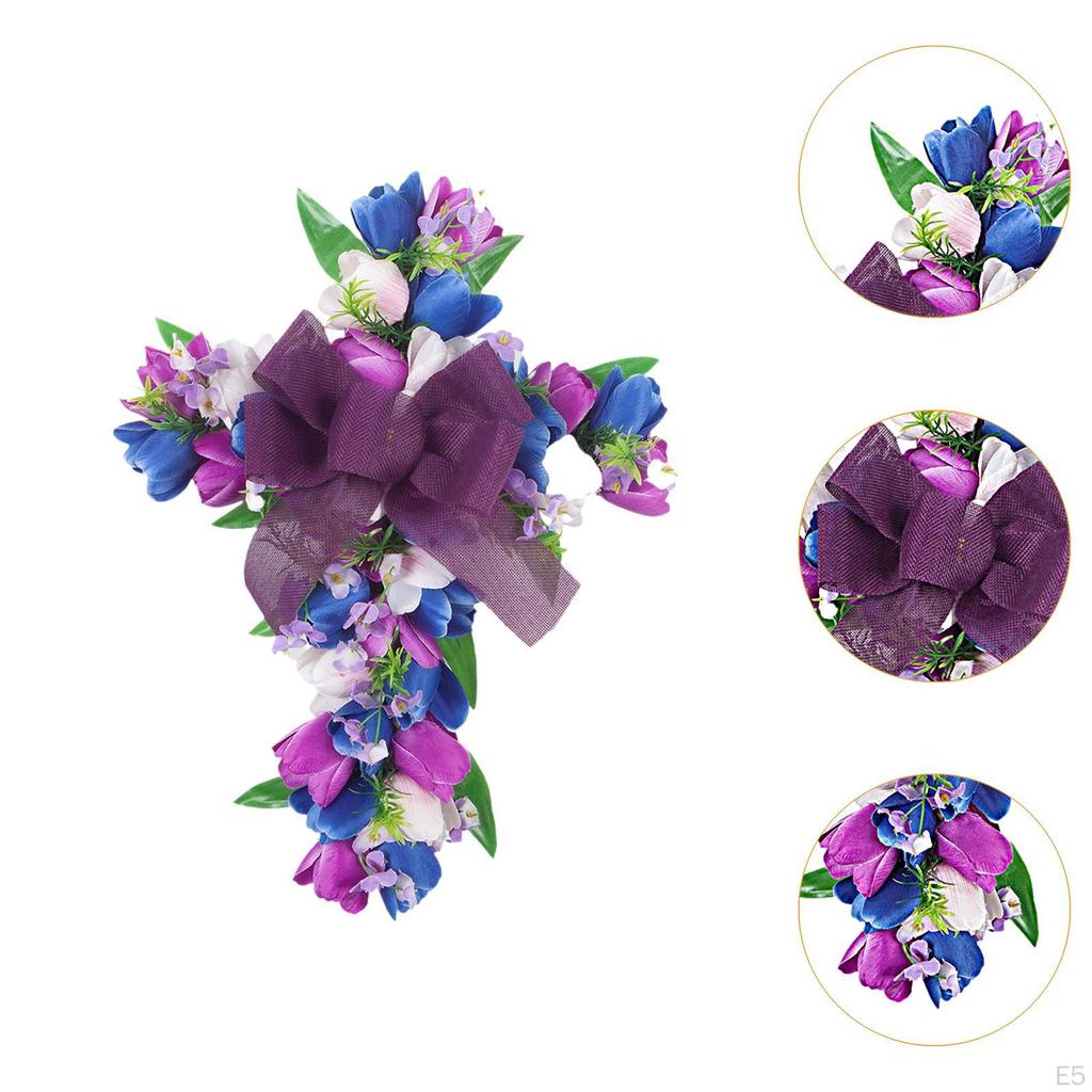 Artificial Flower Wreath Easter Cross Tulip Door Festival Reusable