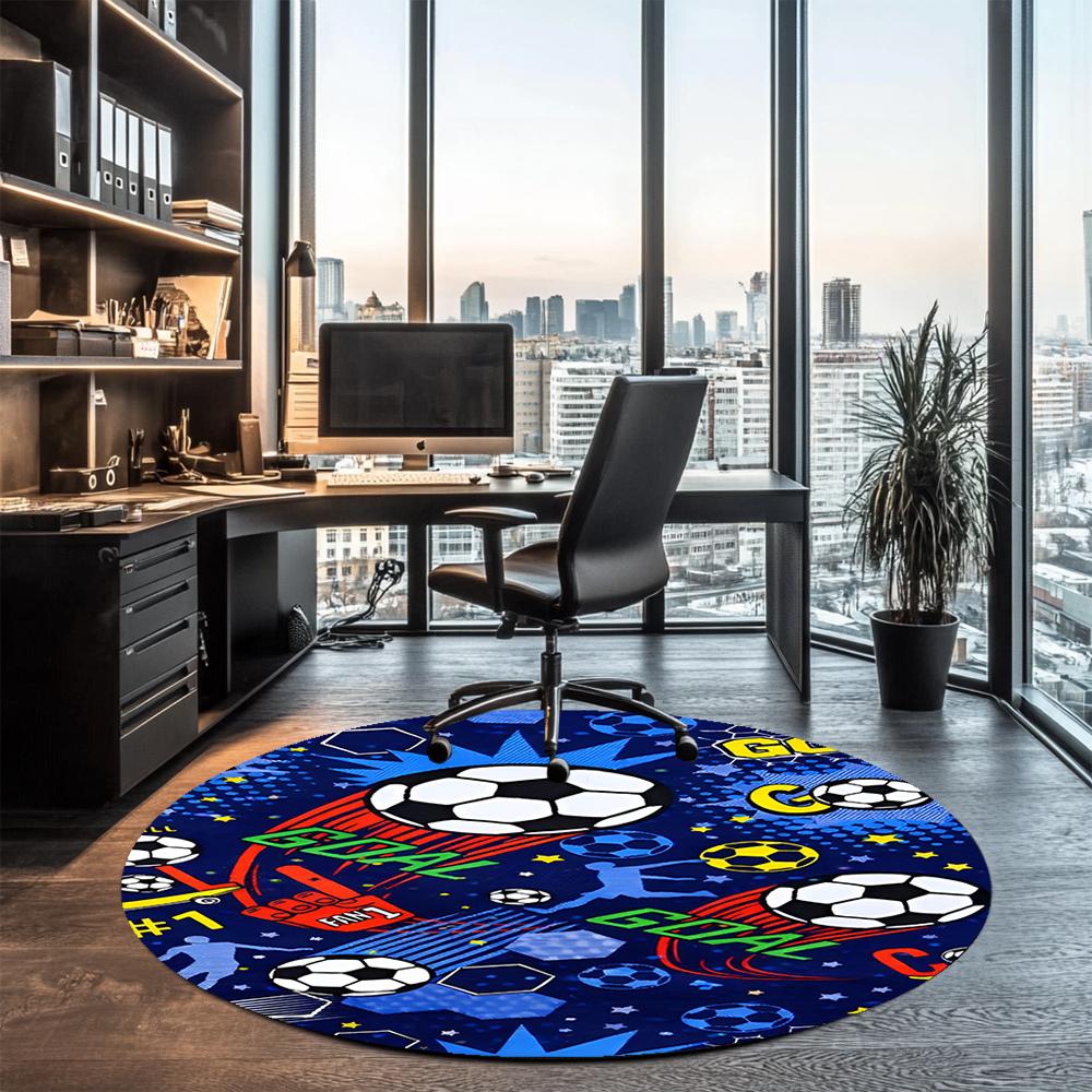 Fußball bedruckter runder Teppich Teppich Stuhlteppich Läufer Eingang Fußmatten, für Bürostuhl Wohnzimmer Schlafzimmer Küche.