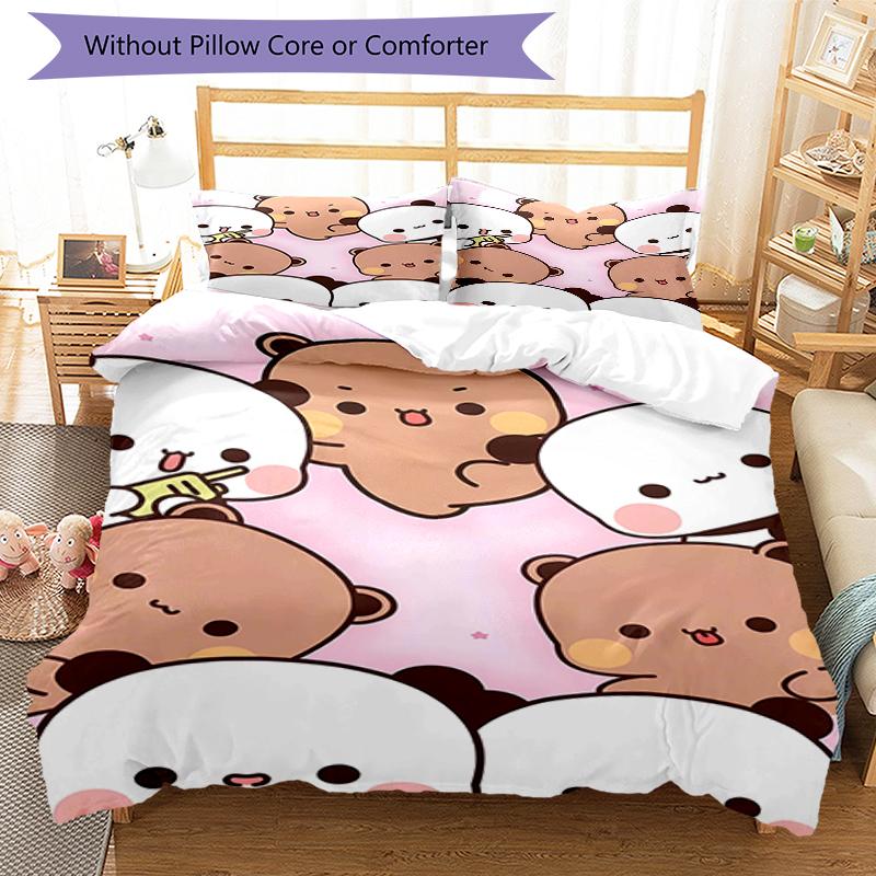 3pcs Yier BuBu Bear1 Design Cover Set - HD Printed Bedding with 1 Cover and 2 Pillowcases - Perfect for Home and Dorm Decor