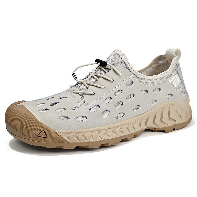 Hole shoes men's 2025 new summer breathable mesh shoes one pedal hollow soft sole bag head non-slip casual men's shoes