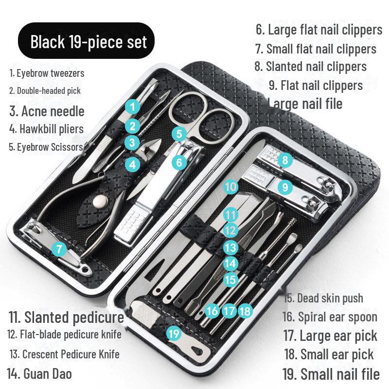 Stainless Steel Nail Clippers Set for Hands and Feet - Includes Dead Skin Remover and Hawkbill Pliers.