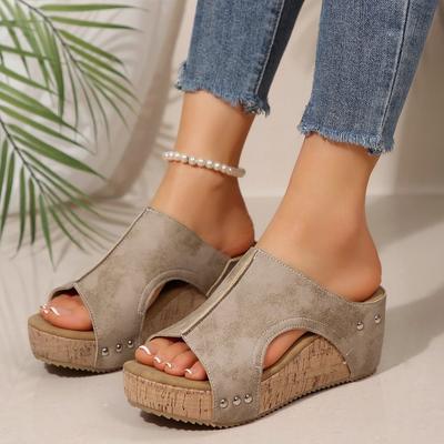 2025 Direct Supply Foreign Trade Roman Outer Wear Large Size New Women's Slope Heel Fish Mouth Sandals Platform Rivets Pu