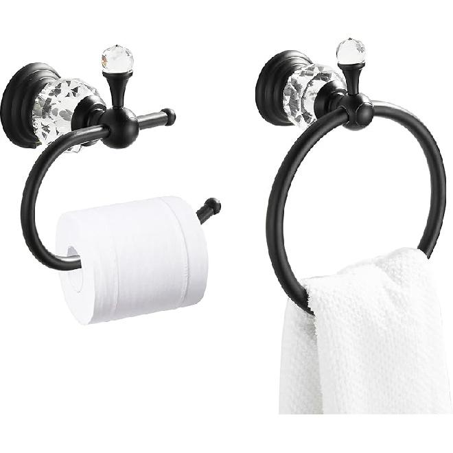 WOLIBEER Crystal Towel Hook, Chrome Towel Ring Toilet Paper Holder Hand Towel Holder Tissue Roll Paper Holder Towel Hanger Silver Bathroom
