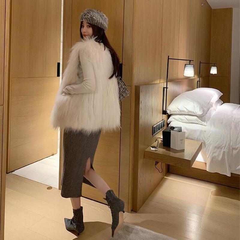 Autumn and winter fur vest mid-length 2 new imitation raccoon wool girl imitation fox fur imitation fur coat woman
