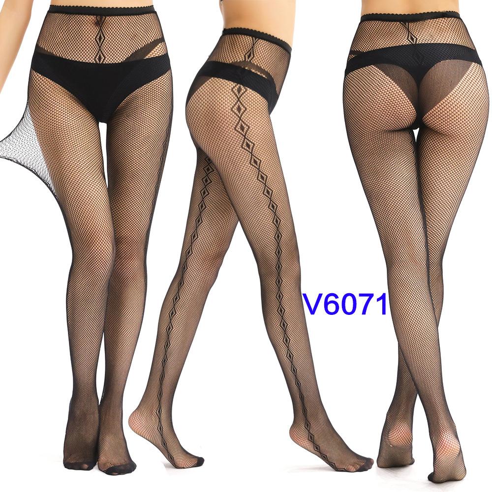 Warp Knitted Seamless Trend Jacquard Fishing Net Socks, Little Love Tiger Pattern Grid Black Stockings
