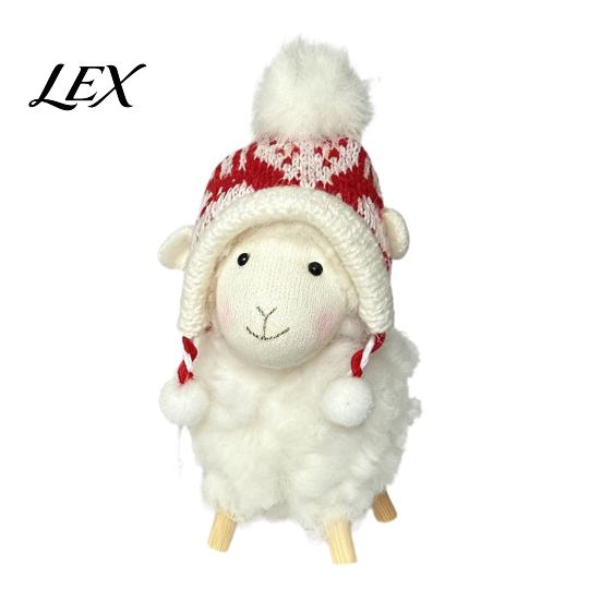 Plush Lamb Decorations White Sheep Christmas Ornament, Cute Knit Hat Tabletop Decoration, Soft Artisan Crafts Fabric Hanging Pendant for Tree, Holiday