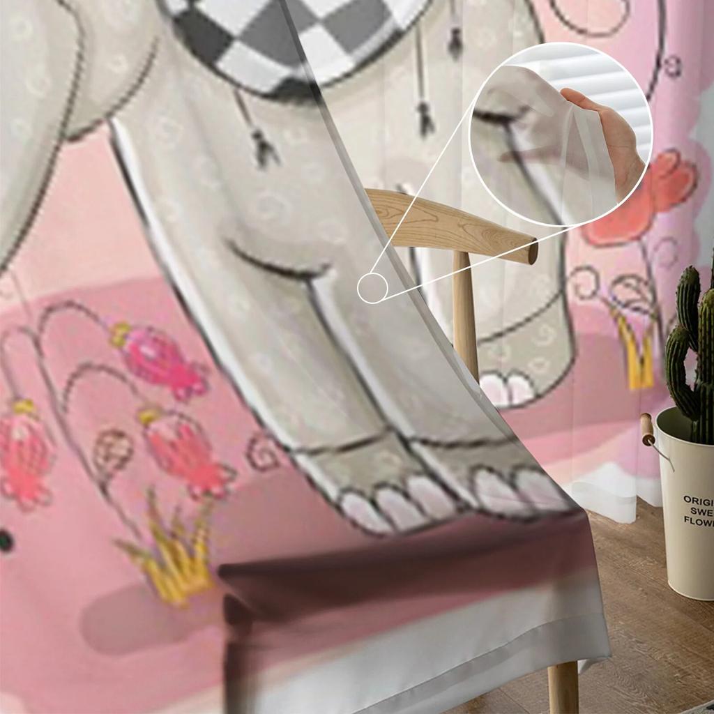 Niedlicher Cartoon-Elefant und ein Vogel, durchsichtige Vorhänge für Wohnzimmer, Kinder, Schlafzimmer, Tüllvorhänge, Küche, Fenster, Behandlungsvorhänge