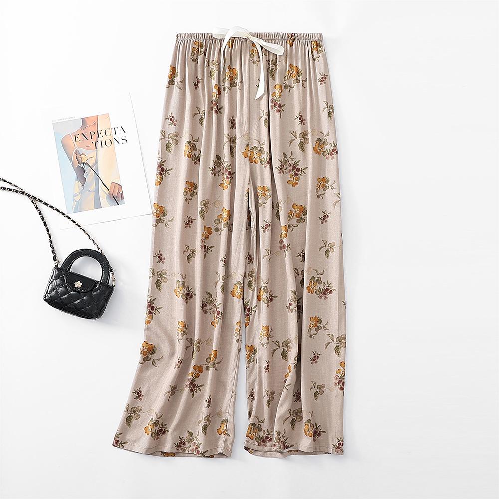 Women's Breathable Cotton and Silk Wide-Leg Pajama Pants for Casual Summer or Home Wear