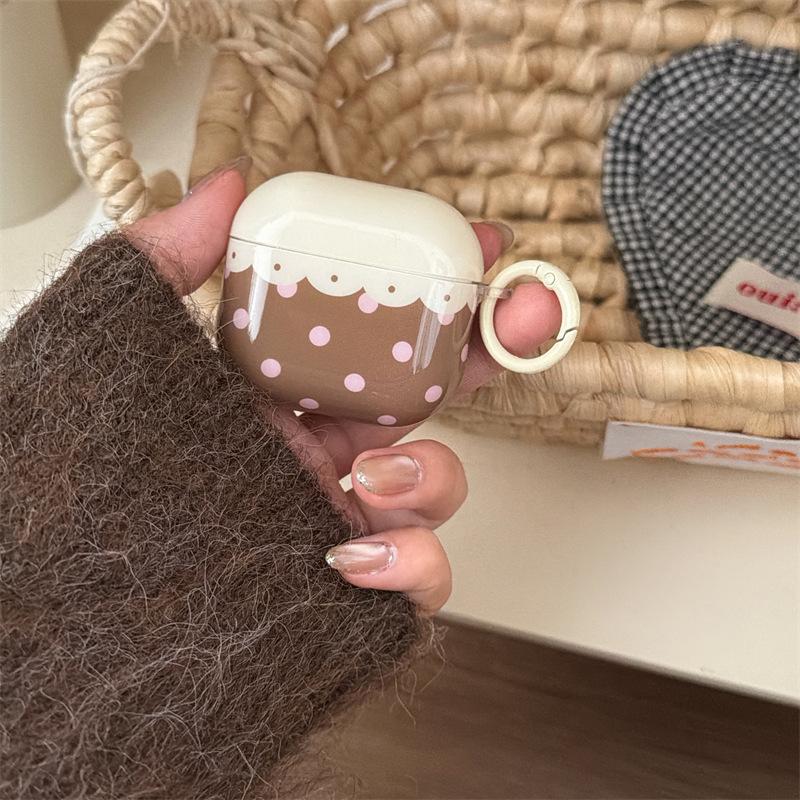 Brown powder polka dot splicing AirpodsPro1 earphone case for Apple 1/1/1/1st generation wireless bluetooth case