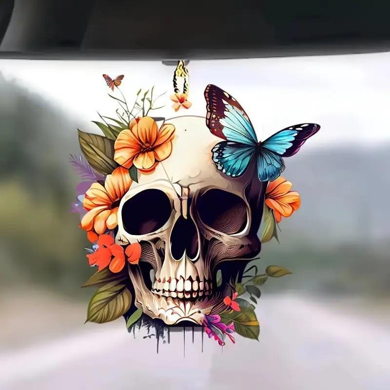 Skeleton Halloween Flower Butterfly Pattern Acrylic Pendant For Car Decoration
