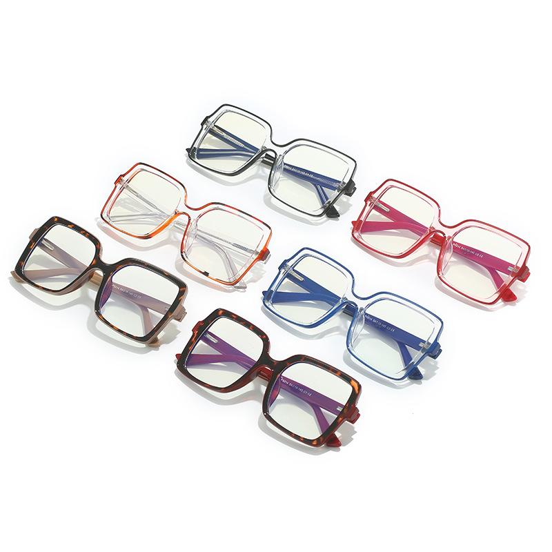 Trend Personalized Contrasting Color Anti-Blue Glasses, Simple Large Frame Plain Flat Glasses Tr Ferrule Glasses Frame