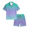 Men's Casual Short Sleeve Button Down Shirt and Drawstring Shorts Set Lightweight Breathable Summer Outfit with Gradient Design