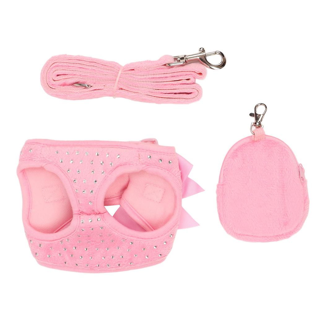Dog Harness Leash Cute Bow Rhinestone Decoration Breathable Adjustable Pet Vest Traction Rope Set for Small Dogs Cats