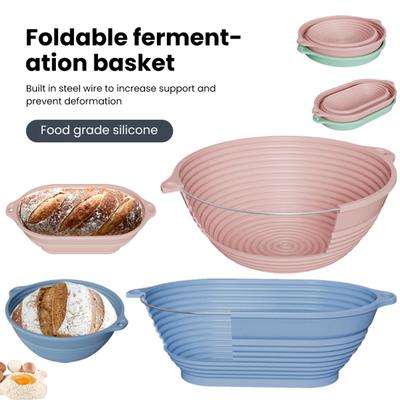 Cesta de Fermentação de Pão de Silicone Banneton Dobrável Oval Redonda Tigela Dobrável