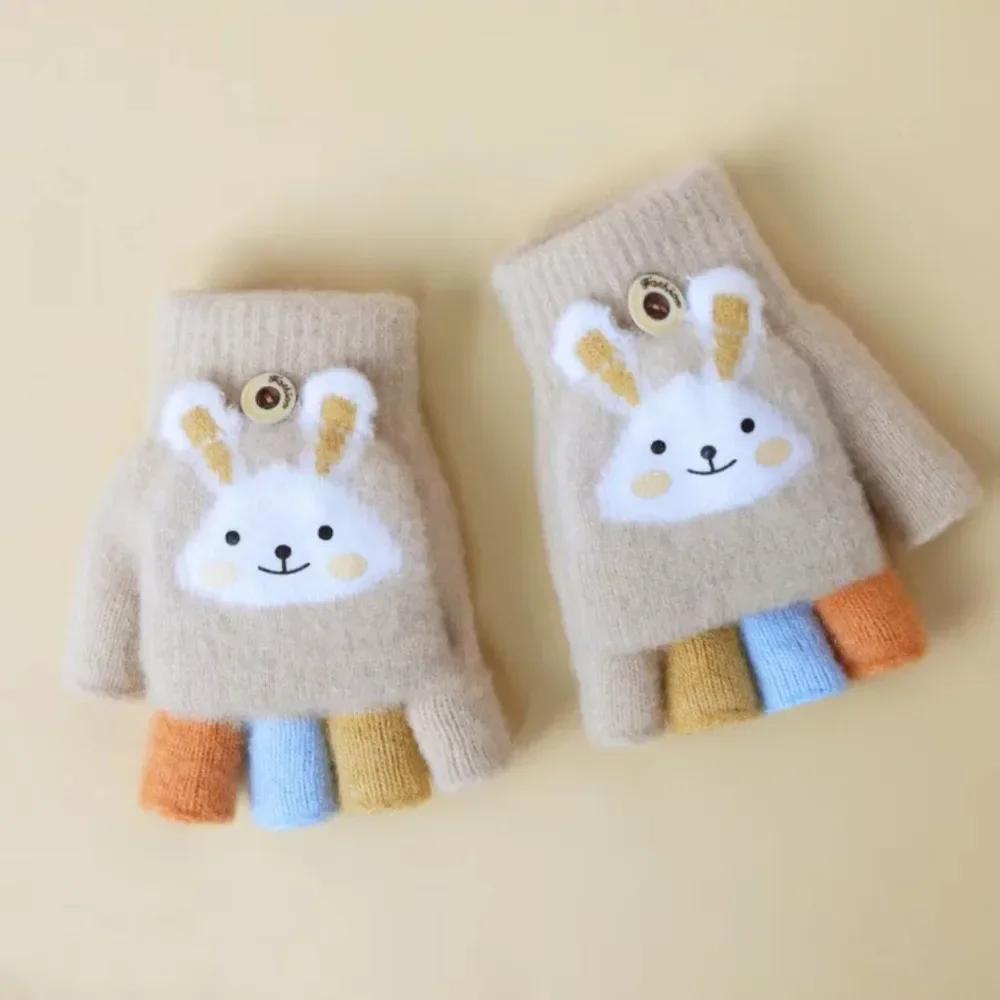 1 Paar warme Cartoon-Kinderhandschuhe für Jungen und Mädchen, süße Tierhasen-Halbfingerhandschuhe, süße Herbst- und Winter-Warmhandschuhe für draußen