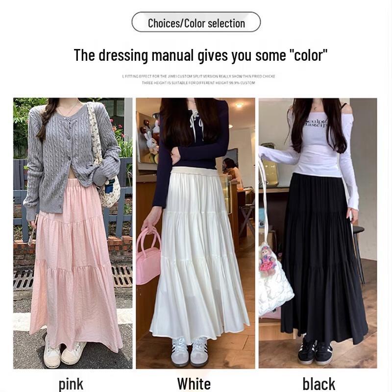 LANGSHA Women's High-Waist Pleated A-Line Long Skirt