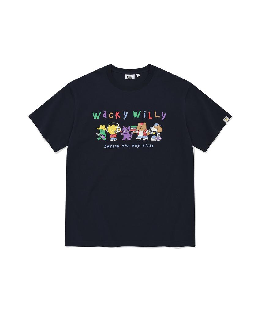 WACKY WILLY Kiki Friends Graphic Short Sleeve T-Shirt Navy