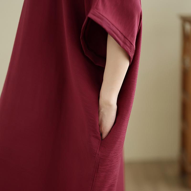 DIMANAF 2025 Women Plus Size Solid Summer Dress Short Sleeve Casual Basic New Dress Loose Long Dress
