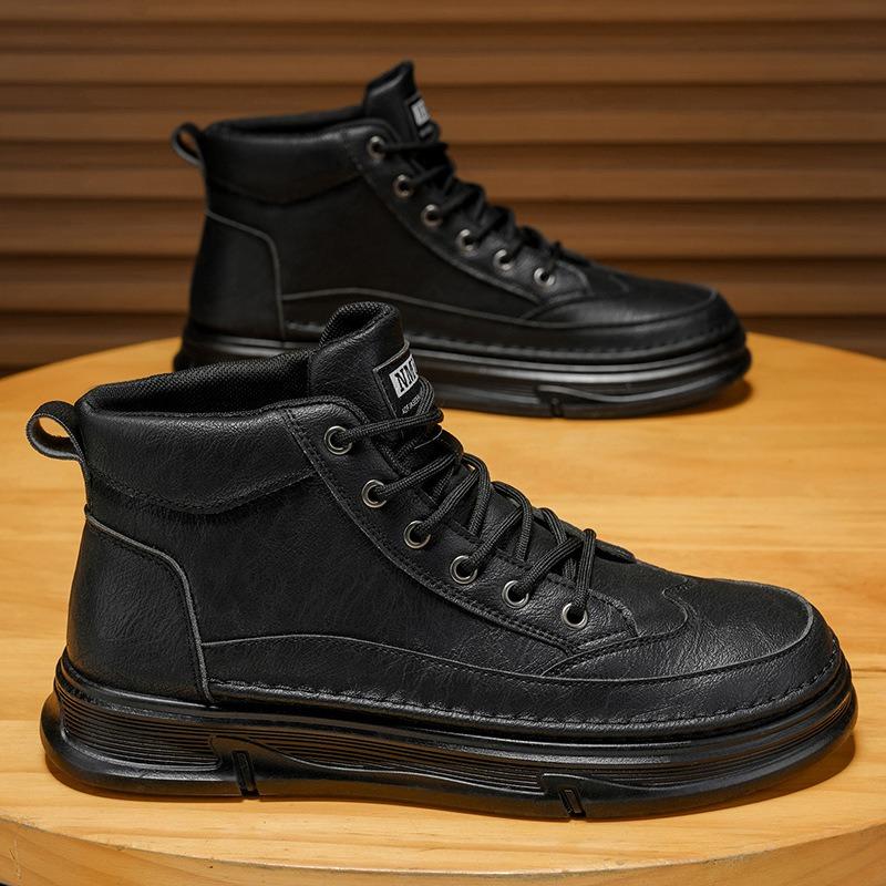 Martin Boots Men's Shoes Autumn New Waterproof and Non-slip Chef Shoes Men's Work Shoes Trendy Versatile Leather Shoes Short Boots