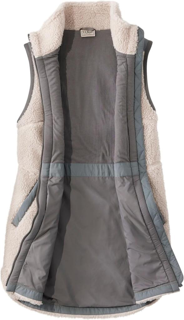 LL Bean Bean Sherpa Fleece Long US 1000106875 Women's Vest, Fit, Petite, XS, Soapstone, Brown,