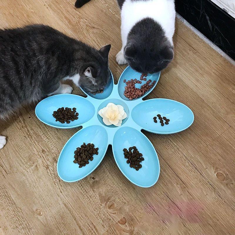 Kreativní miska na krmení pro kočky Šest mřížkovaných okvětních lístků plastové misky pro štěňata Jídelní talíř pro kočky Multifunkční krmítko pro psy
