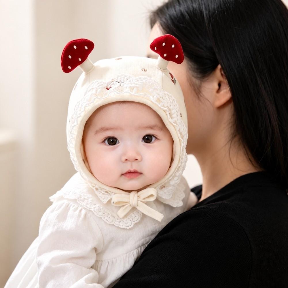 Windproof Baby Earflap Hat Earflap Mushroom Lace Hat Durable Newborn Baby Hat  Spring Autumn