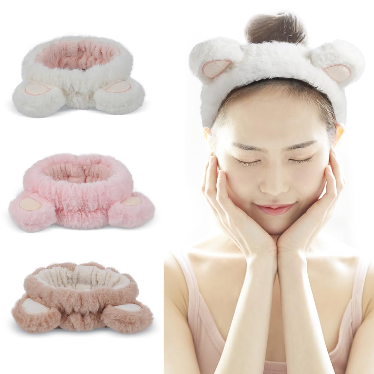 

Милые повязки для волос Идеально подходят для умывания и тонких быстрых женщин, лица, душа, йоги, спорта. Ультрамягкий, Волокно, Впитываемость, (3-Pack)