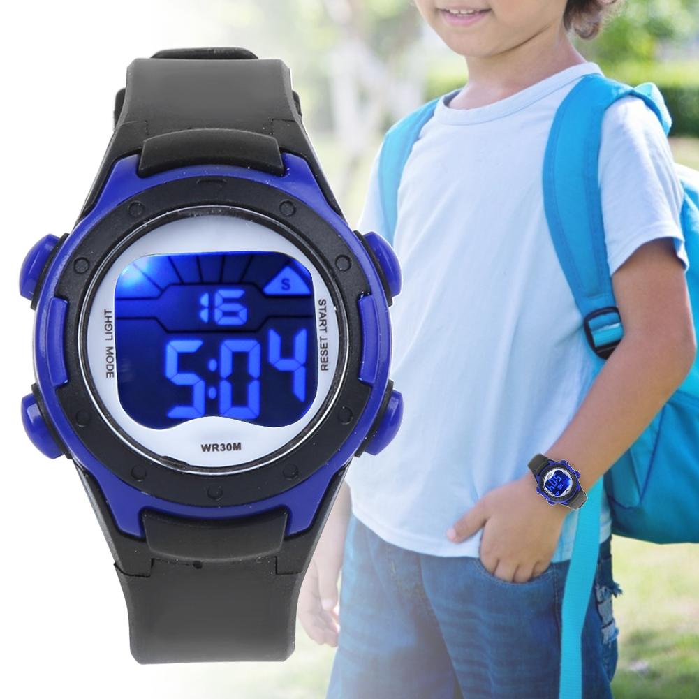 Elektronische Uhr Kinder Sport 3ATM Wasserdicht PU-Armband ArmbanduhrSchwarz