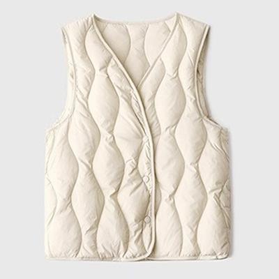 Yousheng Winter Women Layering Vest Coat Padded Button Closure V Neck Sleeveless Solid Color Winproof Heat Retention Outdoor Down Waistcoat