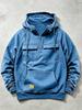 Men's Retro Workwear Hoodie Half Zip Oversize Multi-Pocket Solid Color Pullover Casual Streetwear