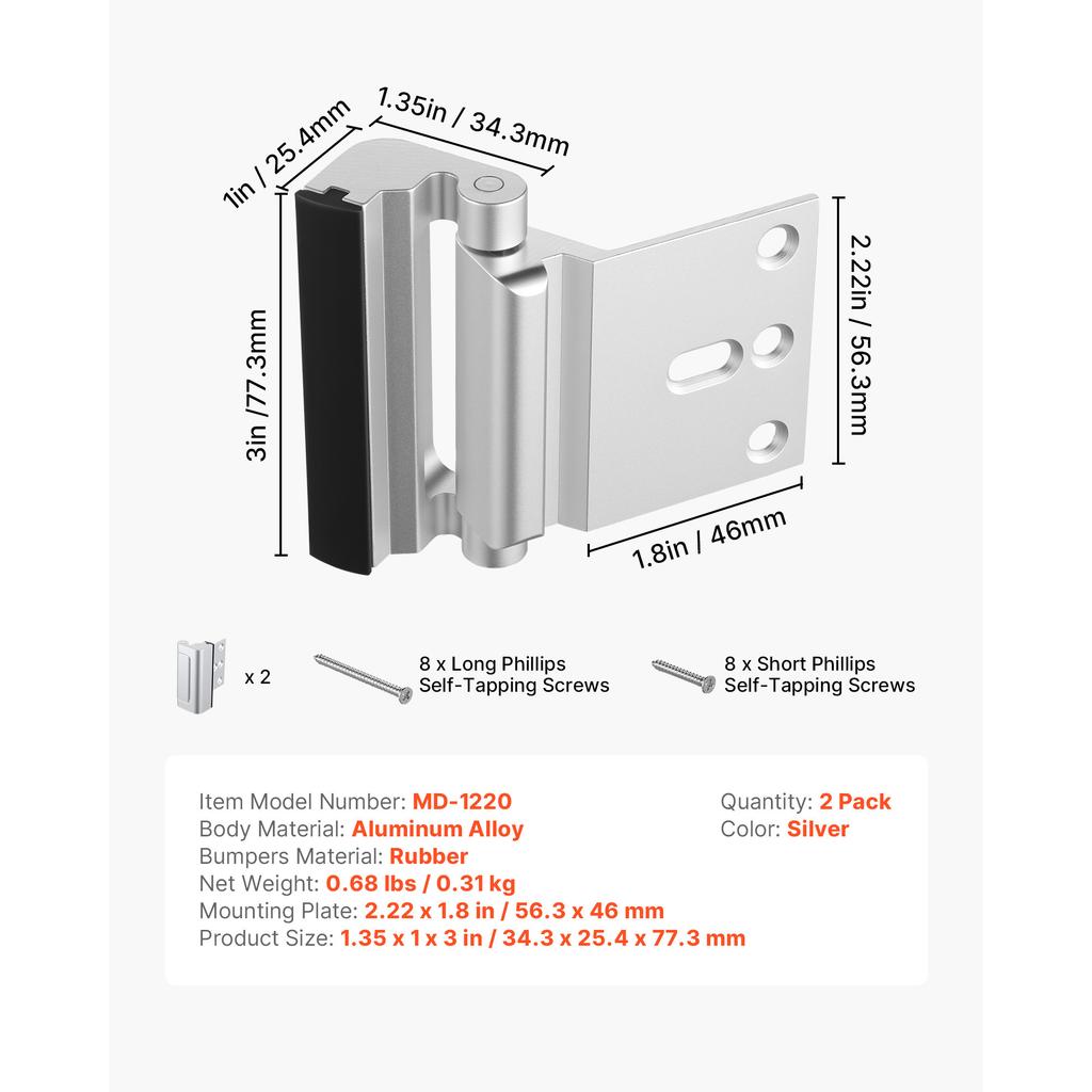 SucceBuy Door Reinforcement Lock 2 Pack Home Lock with 3 Inch Stop Withstand 800 lbs of Force with 8 Screws for Inward-Opening