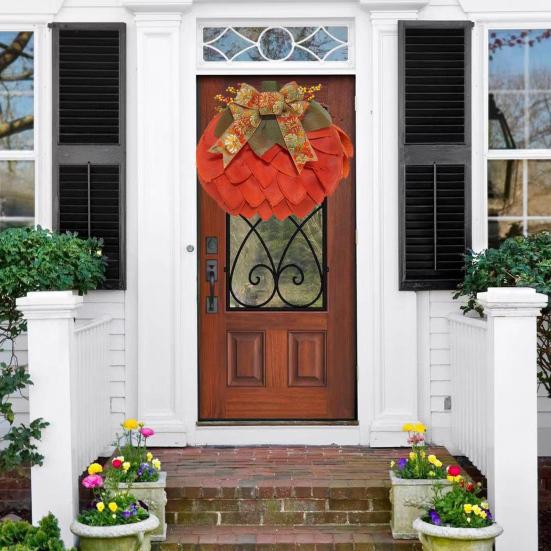 Autumn Pumpkin Wreath Farmhouse Fall Decor with Berry Accents Halloween Thanksgiving Front Door Garland