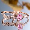Luxury Female Rose Gold Color White Pink Zircon Stone Engagement Ring Set Vintage Bridal Wedding Bands Party Jewelry For Women