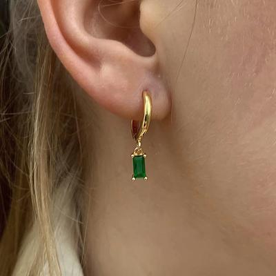 French Emerald Geometric Hoop Stainless Steel Earrings for Women Party Jewelry Accessories Trendy Zircon Crystal Drop Earring