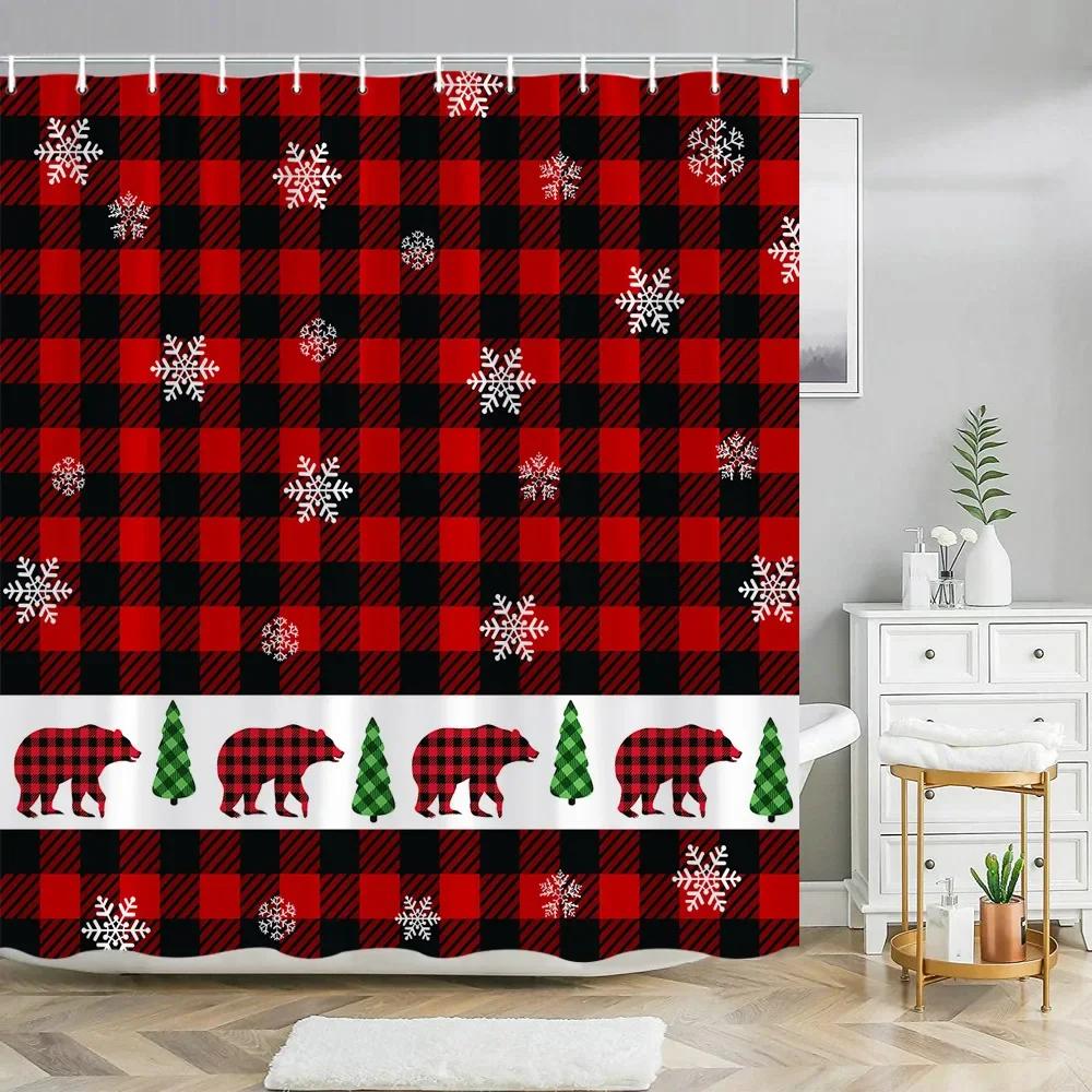 Xmas Decorative Shower Curtains Fireplace Christmas Tree Winter New Year Gift Bathroom Decor Fabric Bath Curtian Hanging